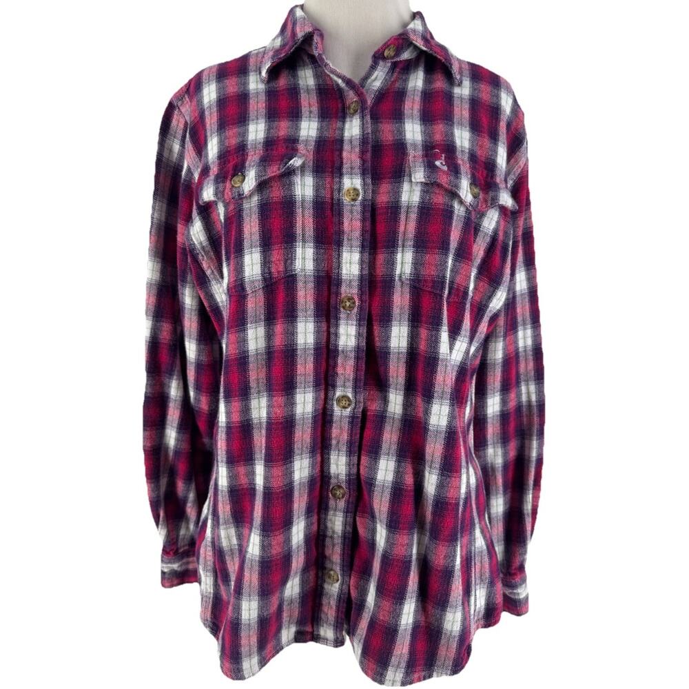 Carhartt Women's Pink Plaid Long Sleeve Button-Up Flannel Shirt Size Medium - Picture 1 of 6